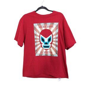 Lucha Libre Retro Mexican Wrestler Wrestling Mens Large Graphic Tee Red Cotton